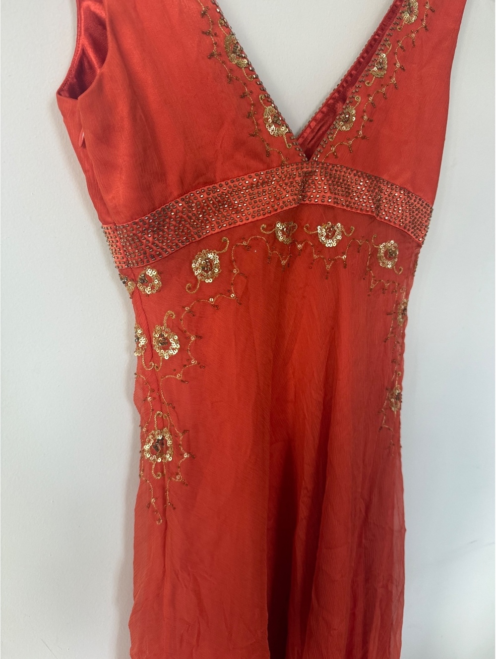 NWT DEADSTOCK Y2K Fairy Silk Beaded Orange Euro Dress Laundry by Shelli Segal - Picture 9 of 13